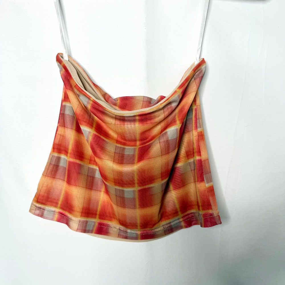 NEW with tags Women's superdown Orange Red Plaid Tube Top S